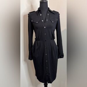 Cache Black Snap‎ Front Shirt Dress Military Style Epaulets Size 4